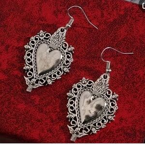 🔥10 for $100🔥 Silver Heart Filigree Drop Earrings whimsigoth grunge